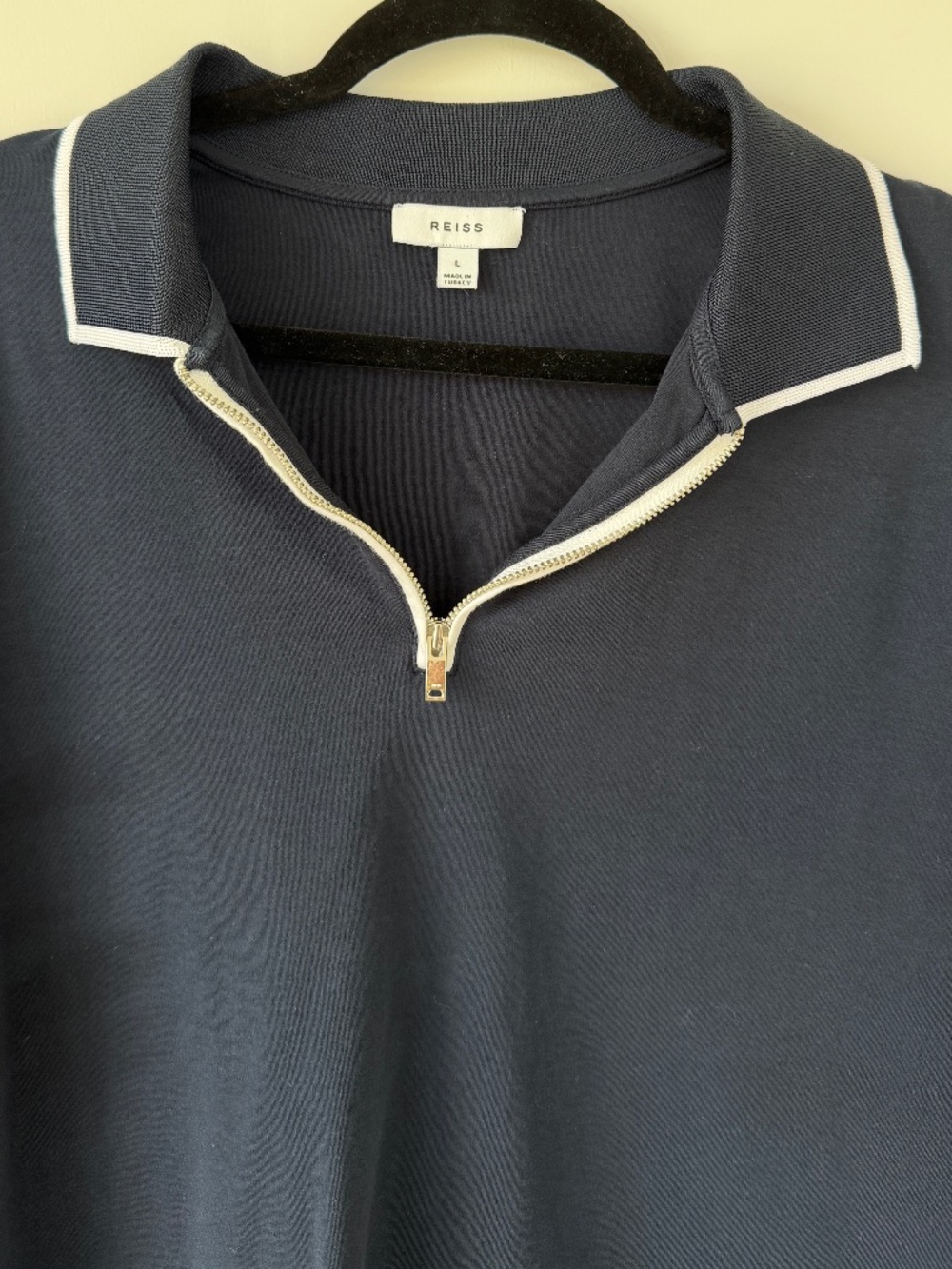 Reiss Navy Half-Zip Polo Shirt- Size L - Picture 3 of 3